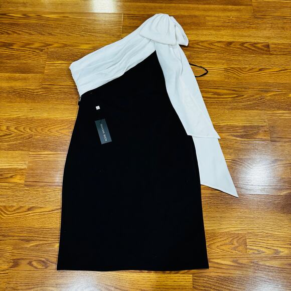 Tadashi Shoji Rigel Black White One Shoulder Dress NWT Formal Cocktail size L - Picture 13 of 14